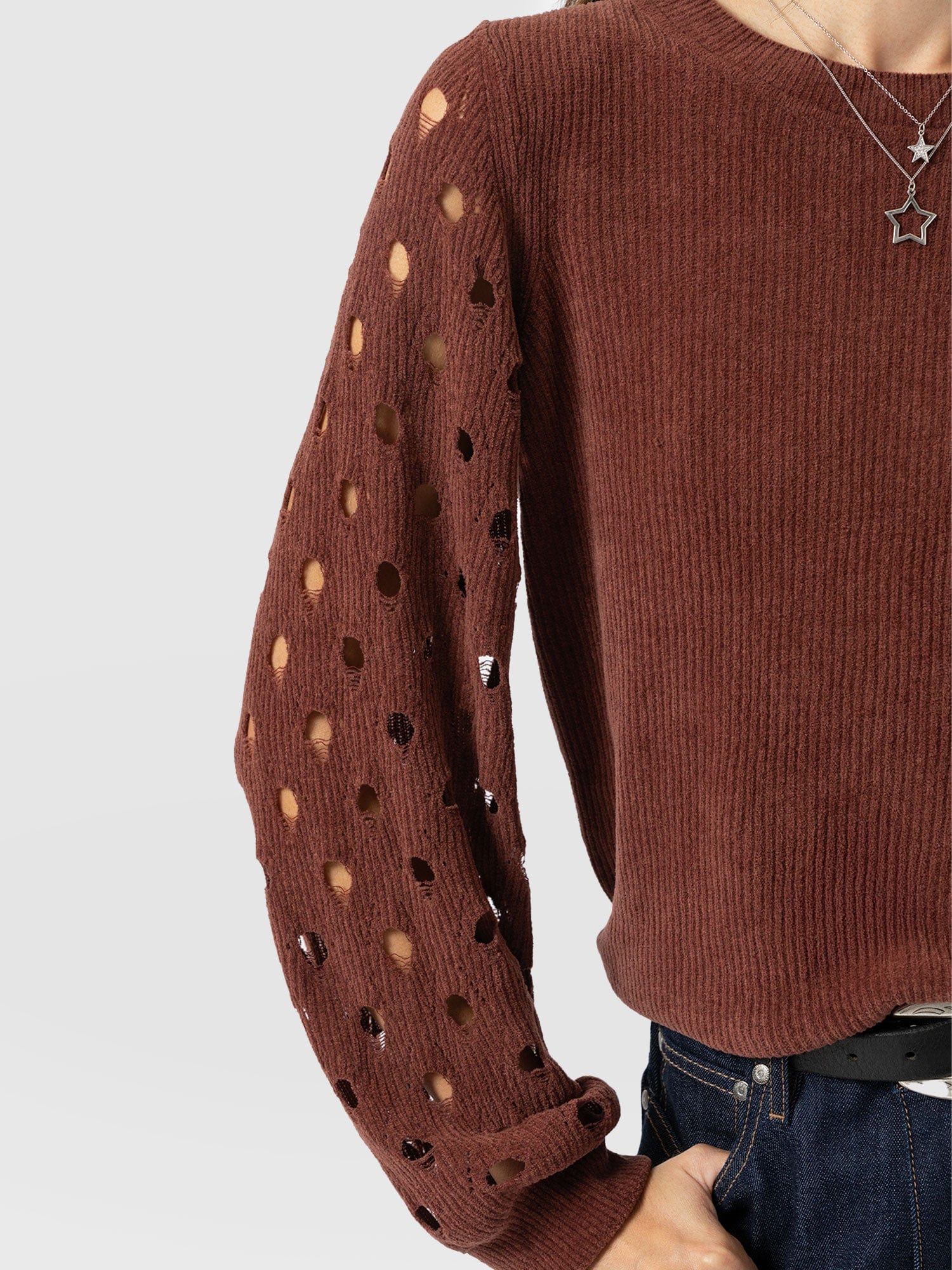 Suki Lace Hole Knit - Mauve - Image 3