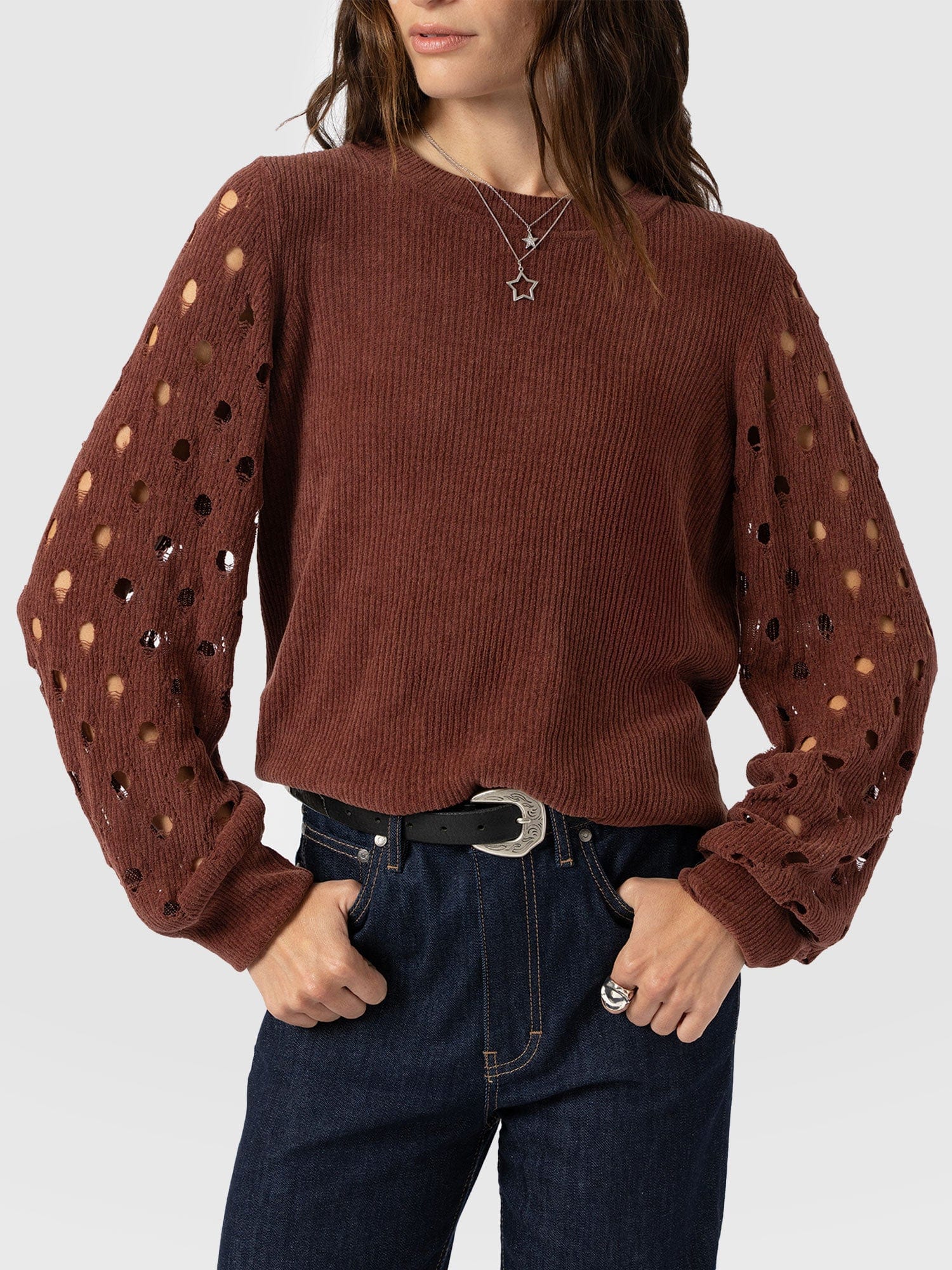 Suki Lace Hole Knit - Mauve - Image 4