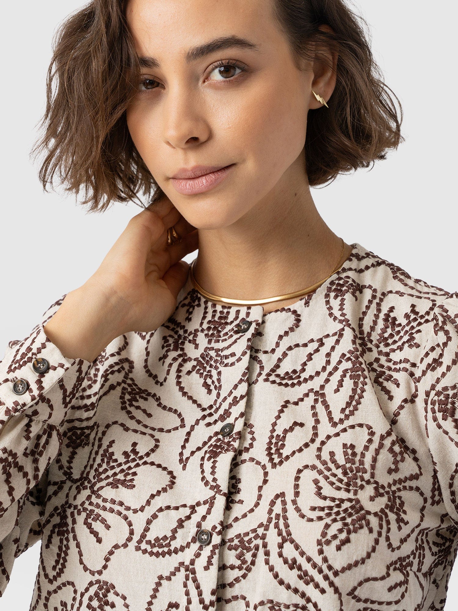 Tabitha Blouse - Cream/Brown - Image 3