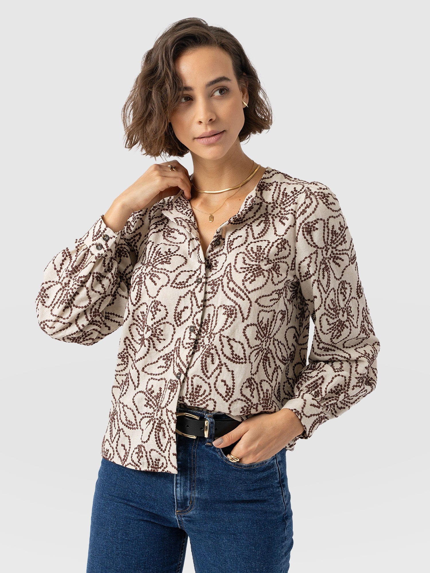 Tabitha Blouse - Cream/Brown - Image 4