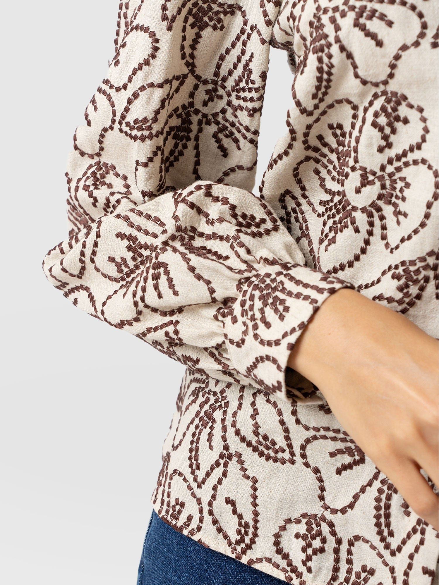 Tabitha Blouse - Cream/Brown - Image 5