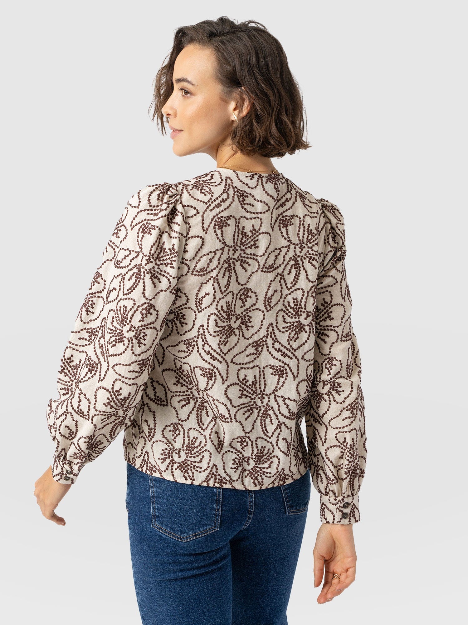 Tabitha Blouse - Cream/Brown - Image 6