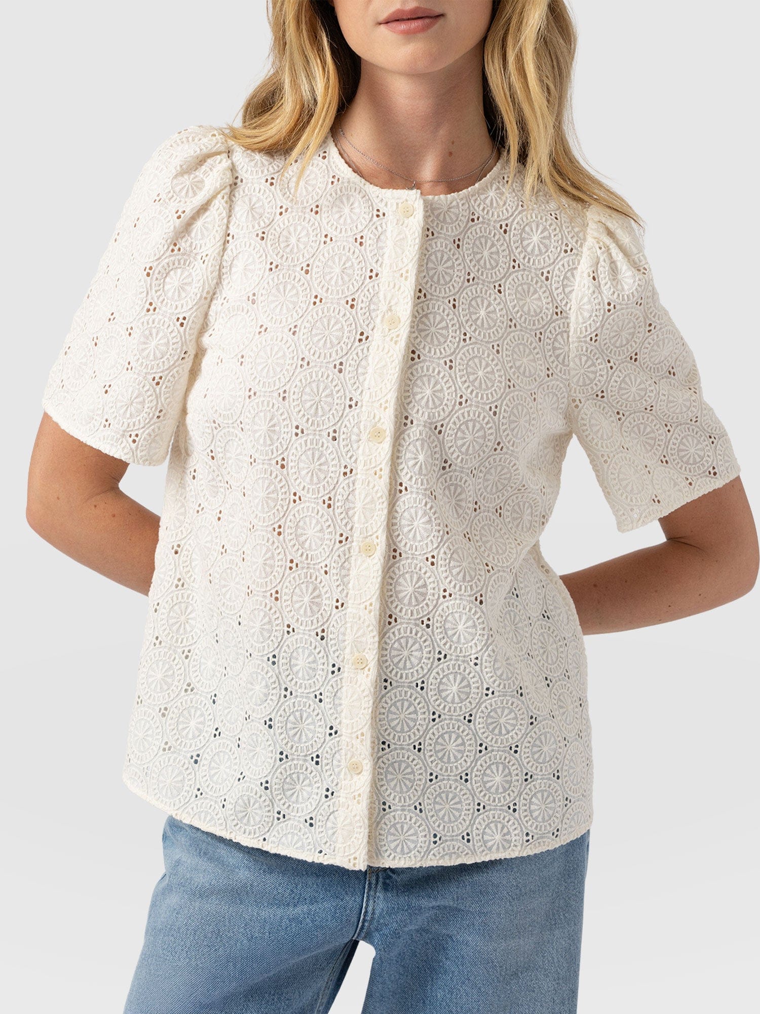 Tabitha Short Sleeve Blouse - Cream - Image 4
