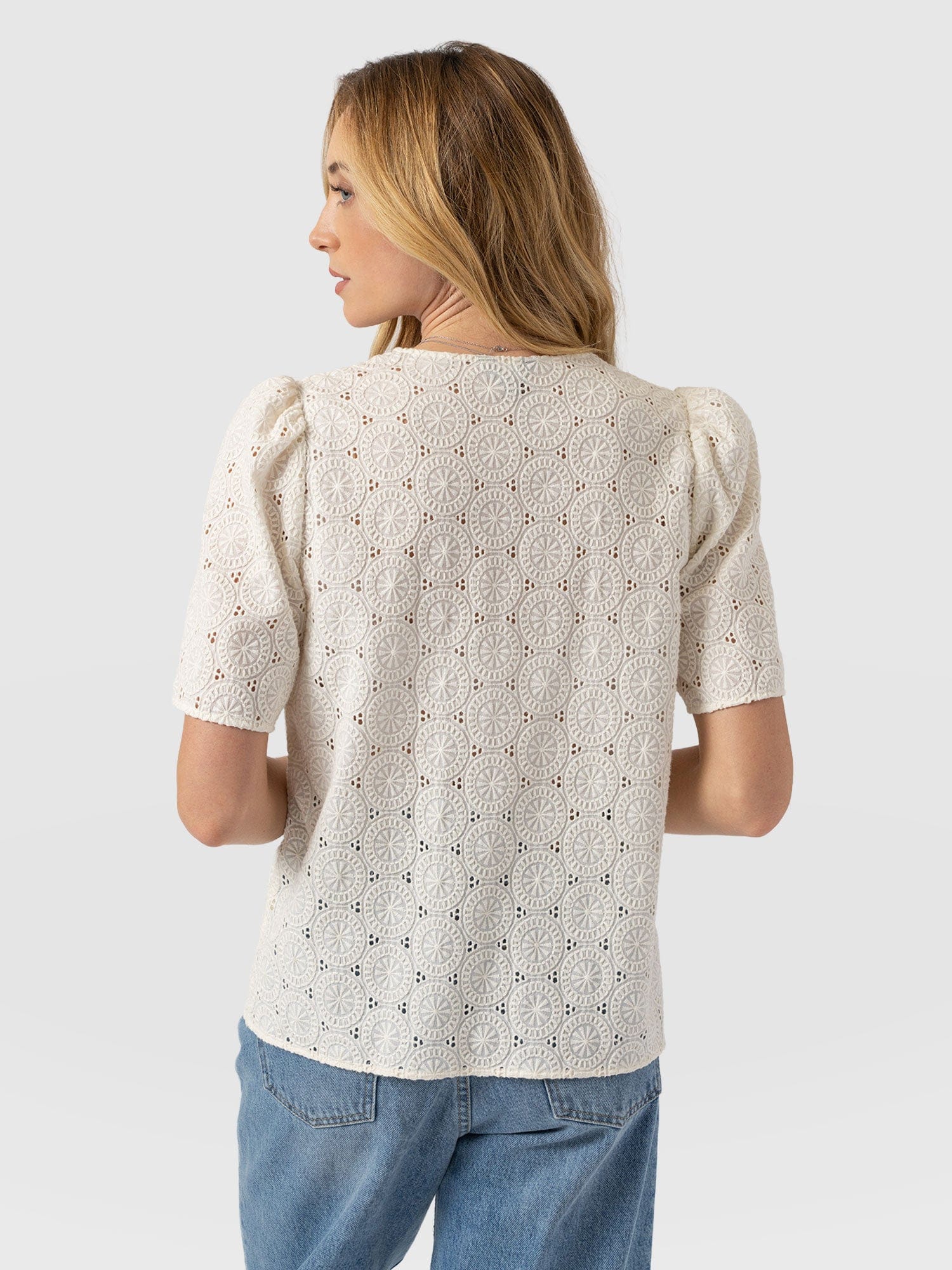 Tabitha Short Sleeve Blouse - Cream - Image 6