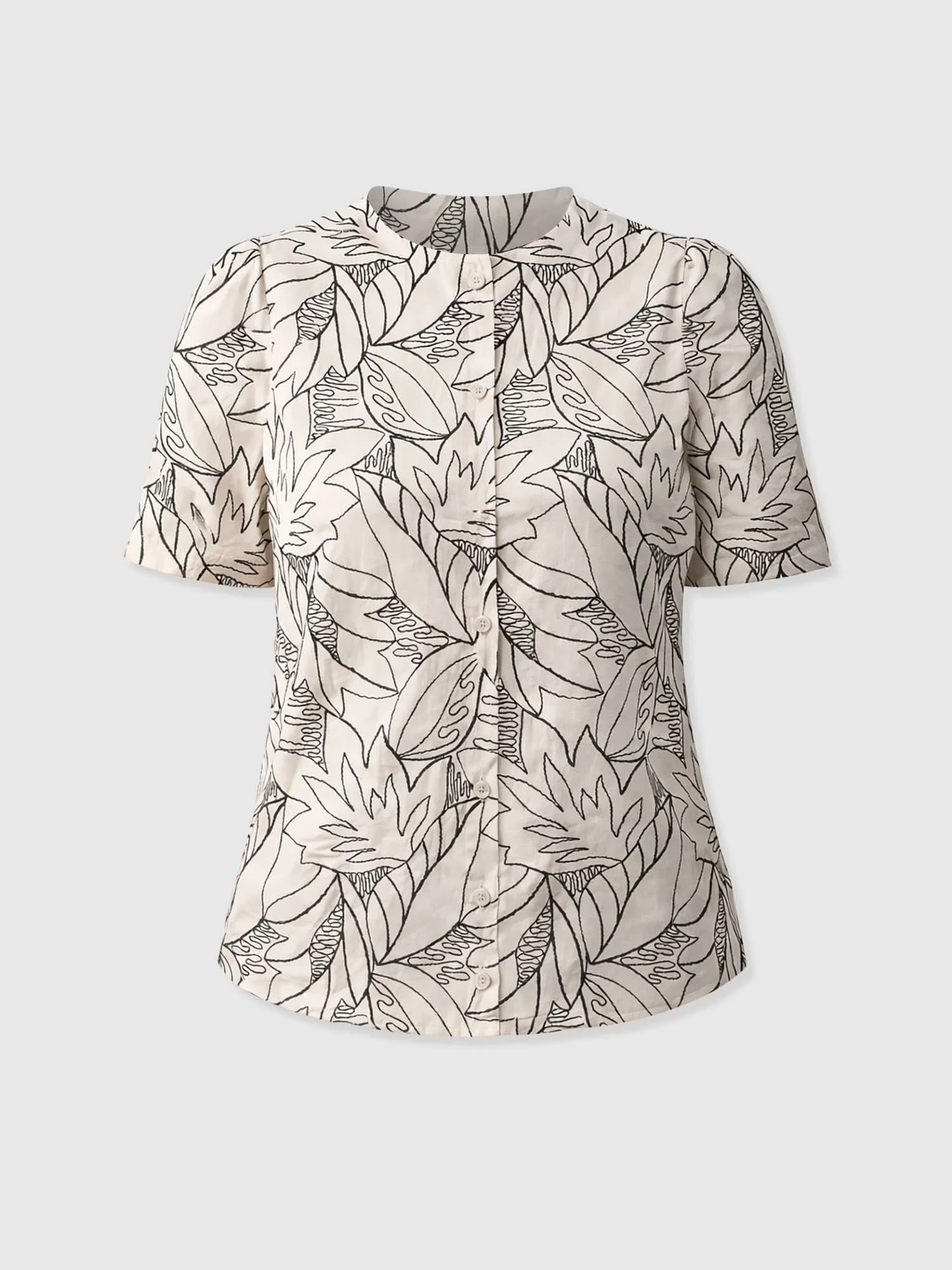 Tabitha Short Sleeve Blouse - Cream Embroidered - Image 7