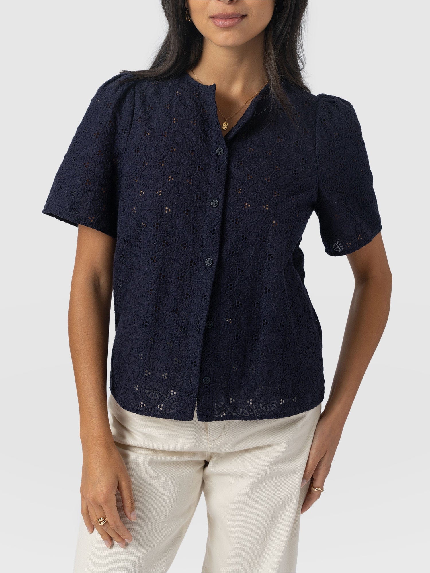 Tabitha Short Sleeve Blouse - Navy - Image 3
