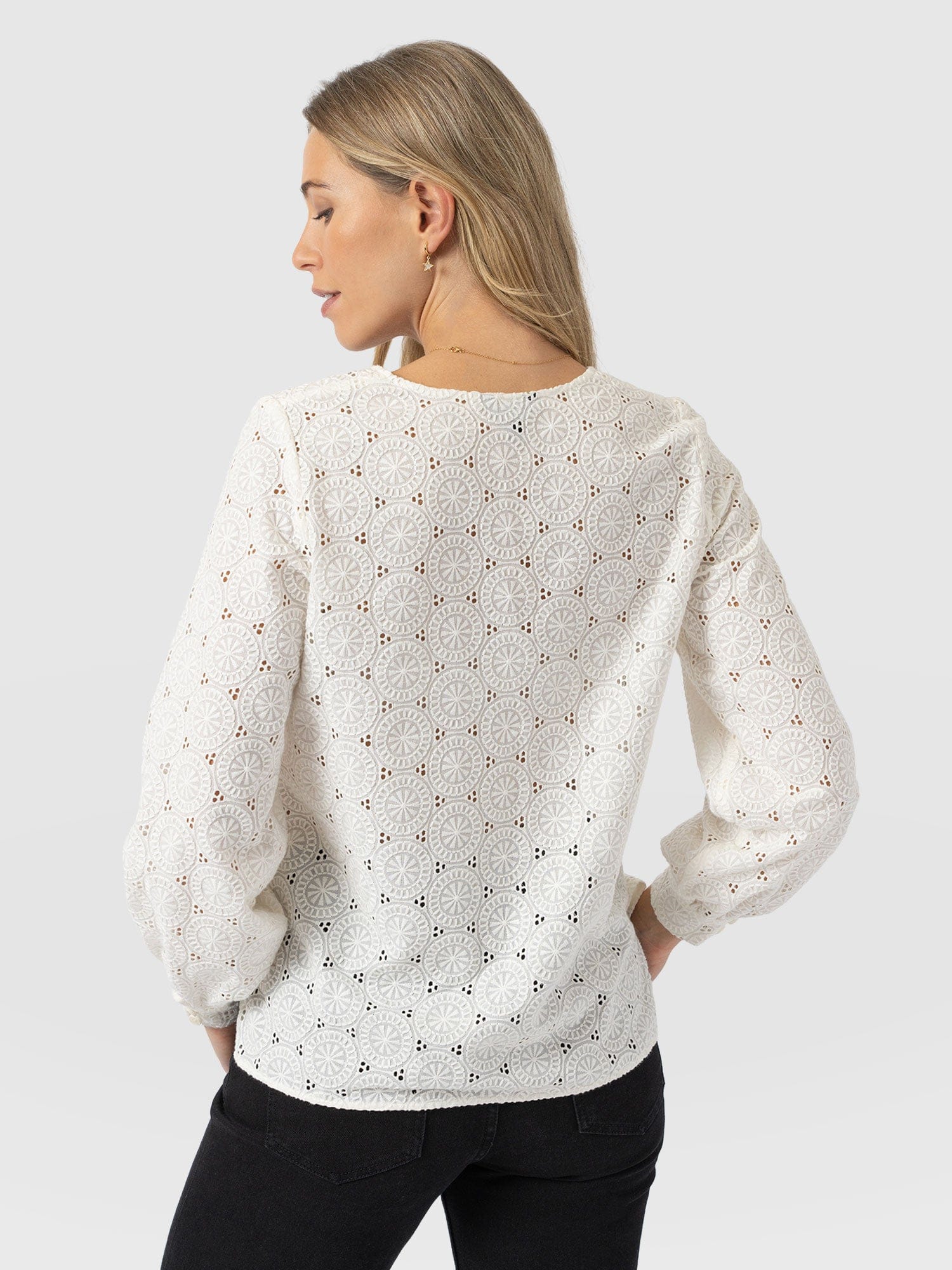 Tabitha V Neck Blouse - Cream Broderie - Image 6