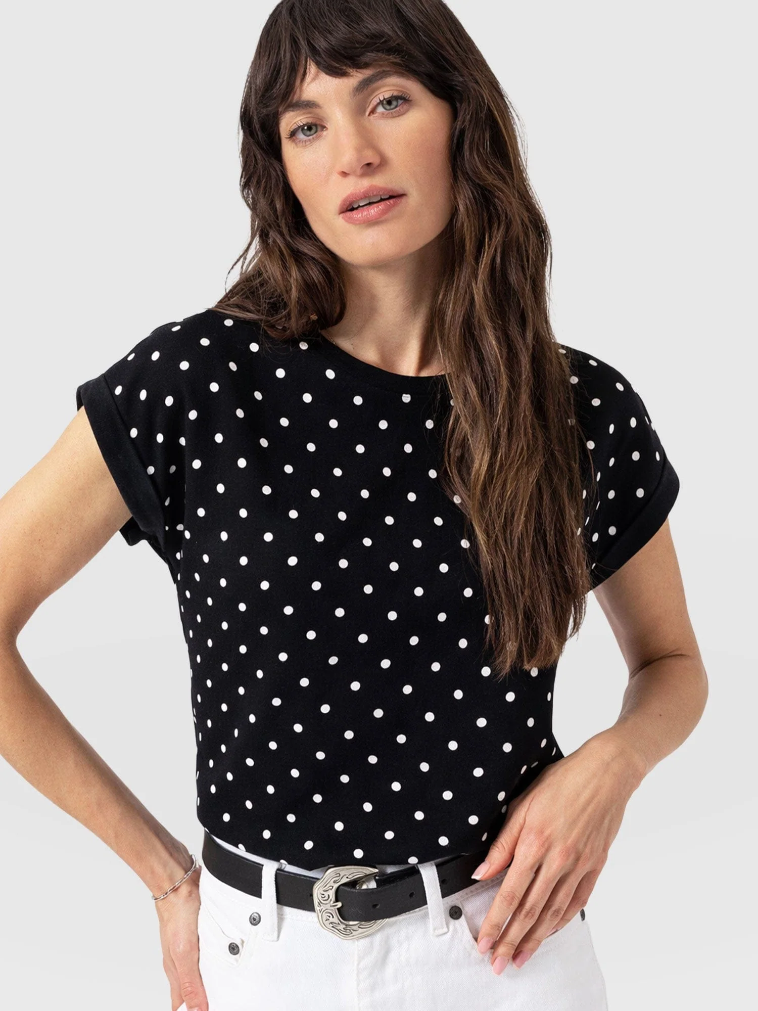 Turn Up Contrast Tee - Black Polka Dot - Image 3
