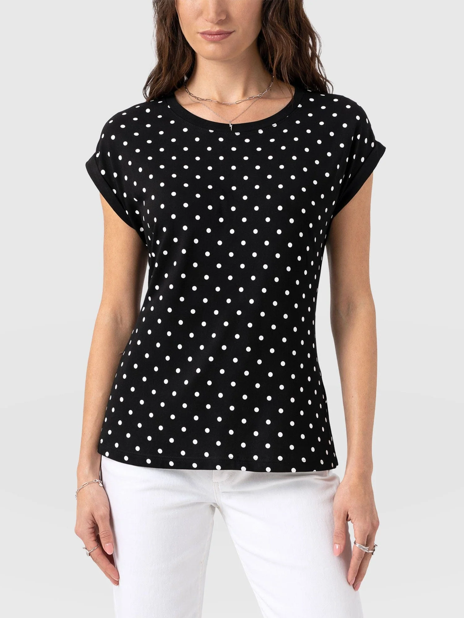 Turn Up Contrast Tee - Black Polka Dot - Image 4