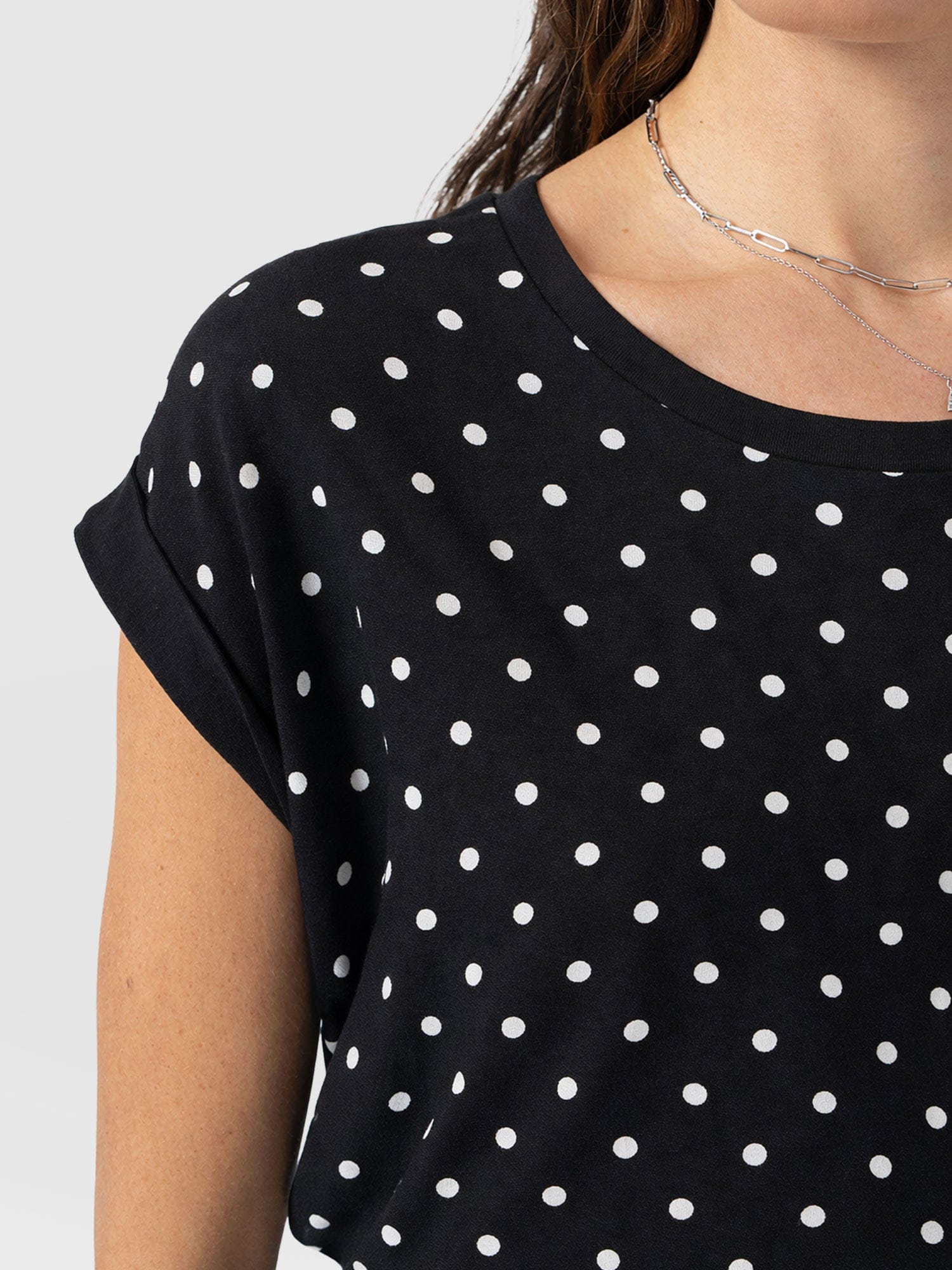 Turn Up Contrast Tee - Black Polka Dot - Image 5