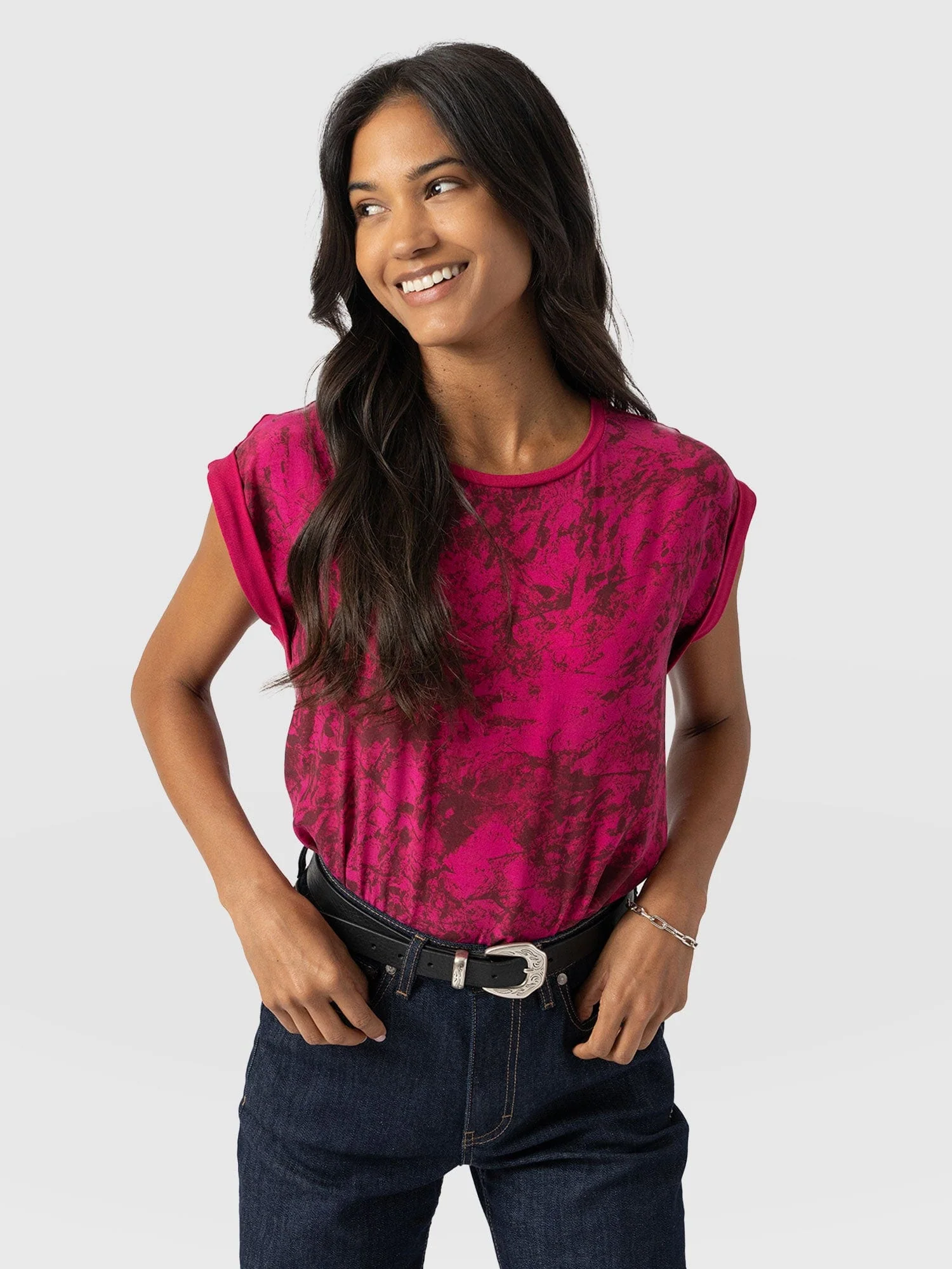 Turn Up Contrast Tee - Pink Marble - Image 2
