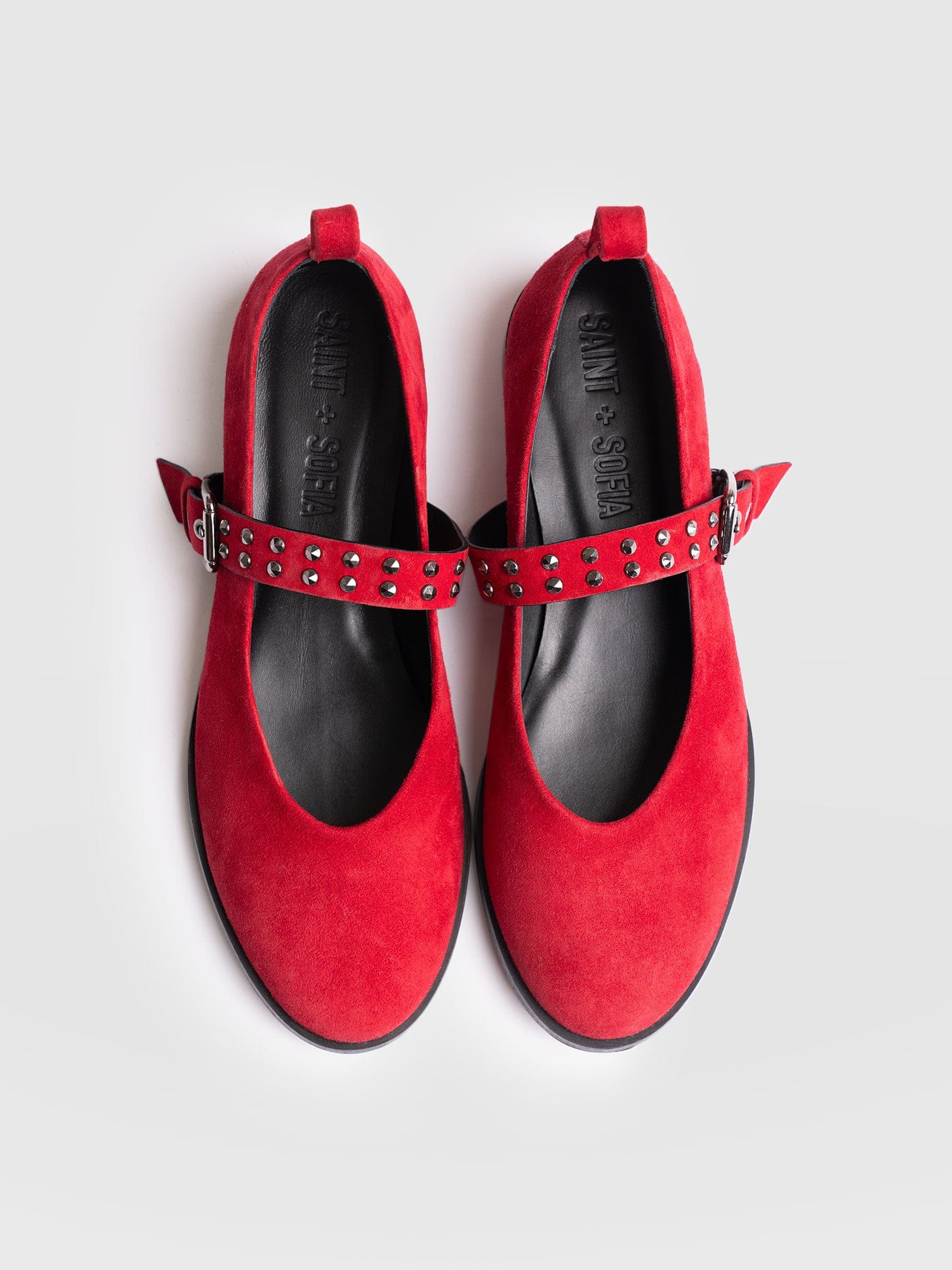 Vega Studded Ballerina Flats - Red Suede - Image 3