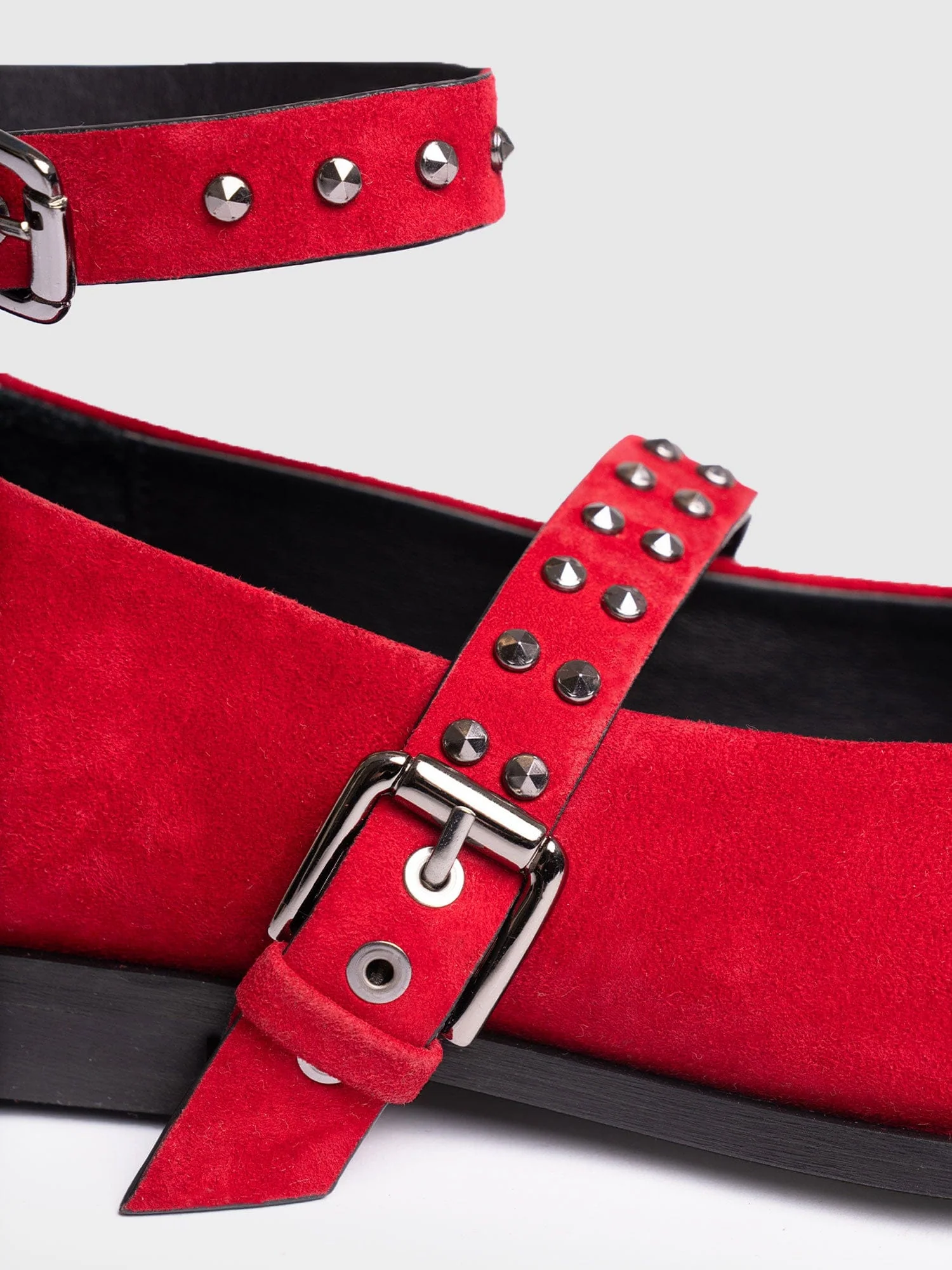 Vega Studded Ballerina Flats - Red Suede - Image 4