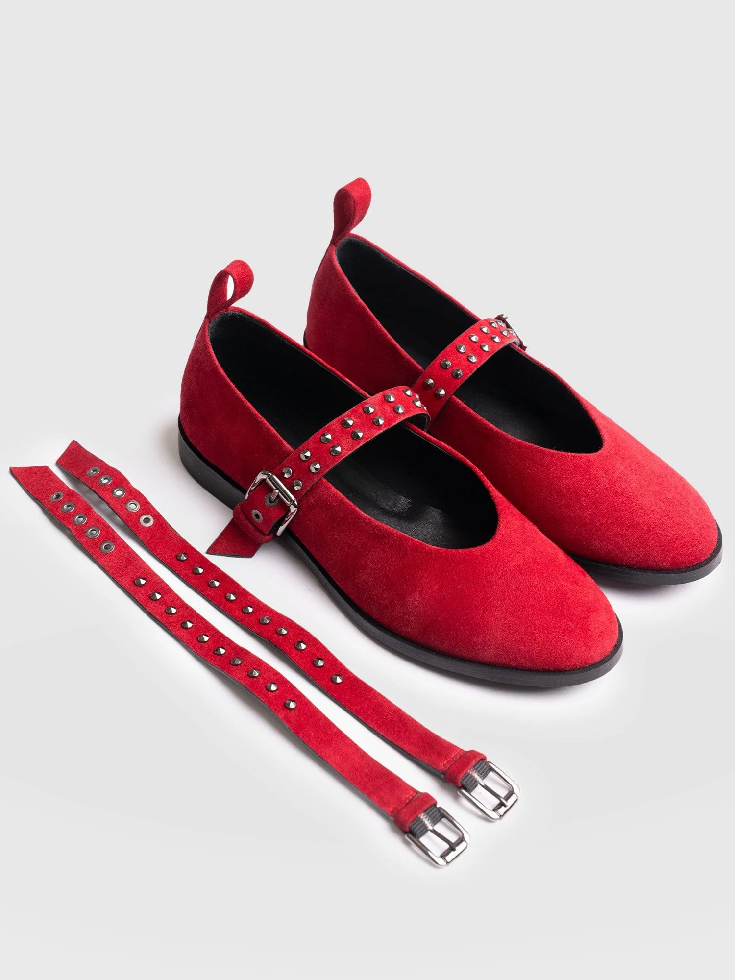 Vega Studded Ballerina Flats - Red Suede - Image 5