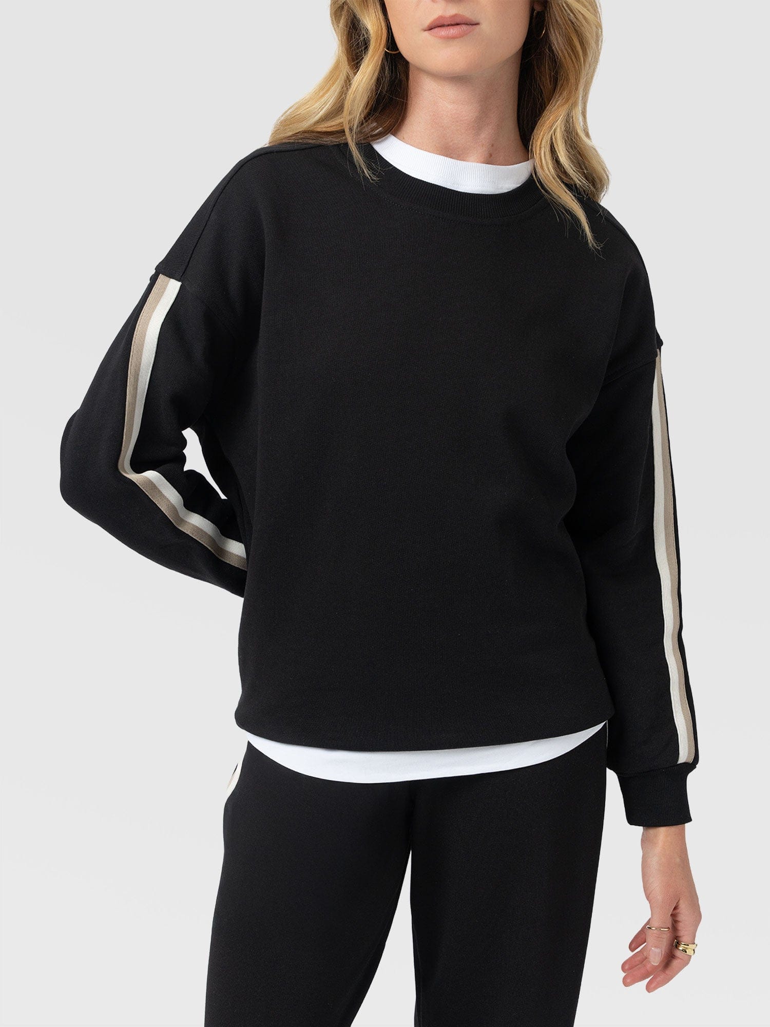 Victory Sweatshirt - Black - Cream/Beige Stripe - Image 3
