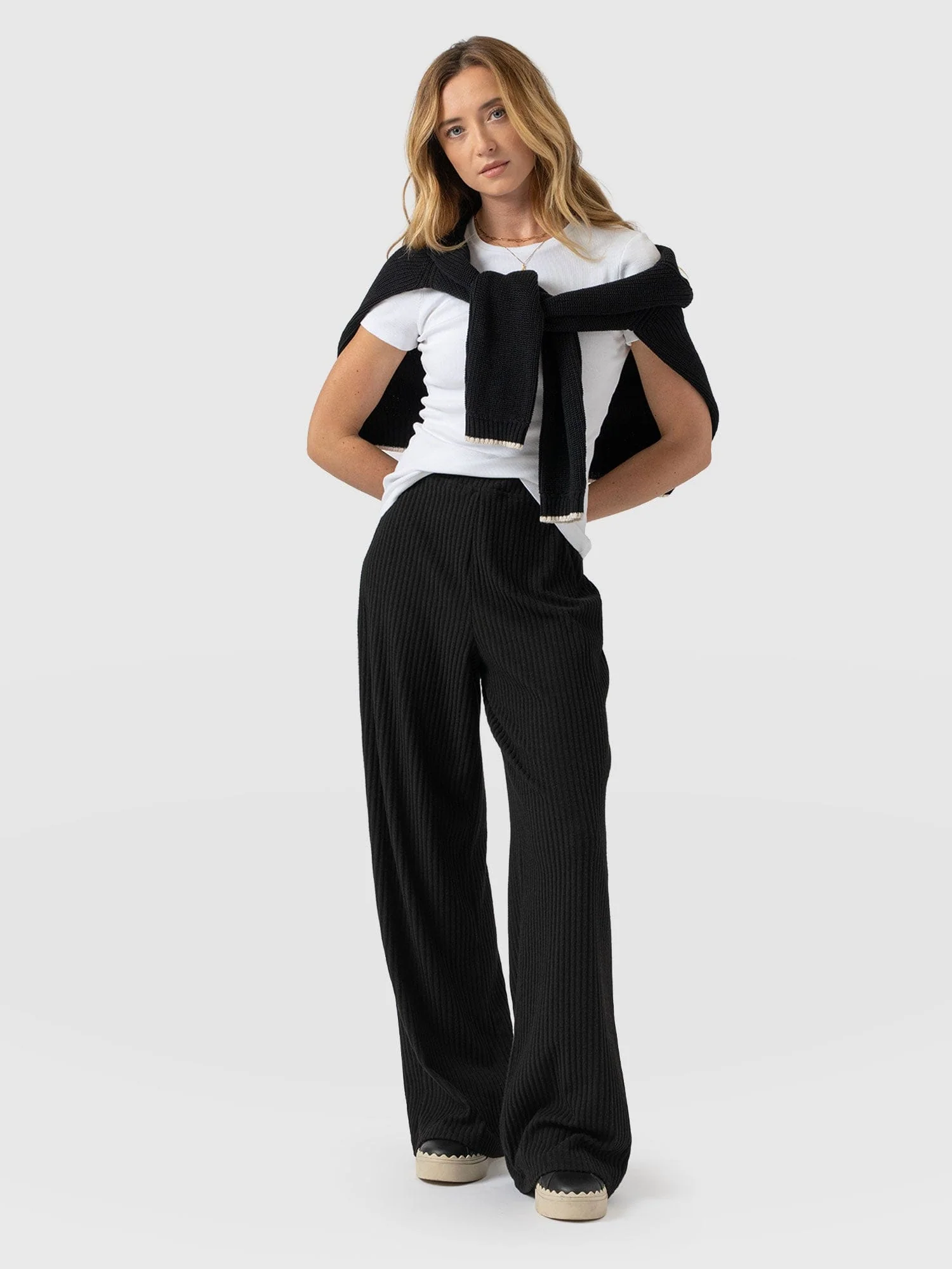 Victory Wide Leg Pant - Black Rib - Image 2