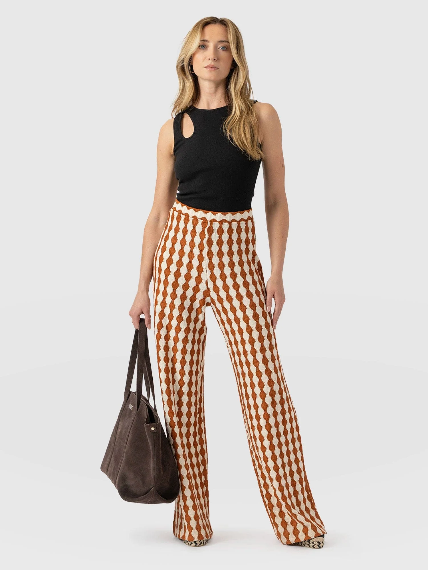 Victory Wide Leg Pant - Brown/Cream - Image 4